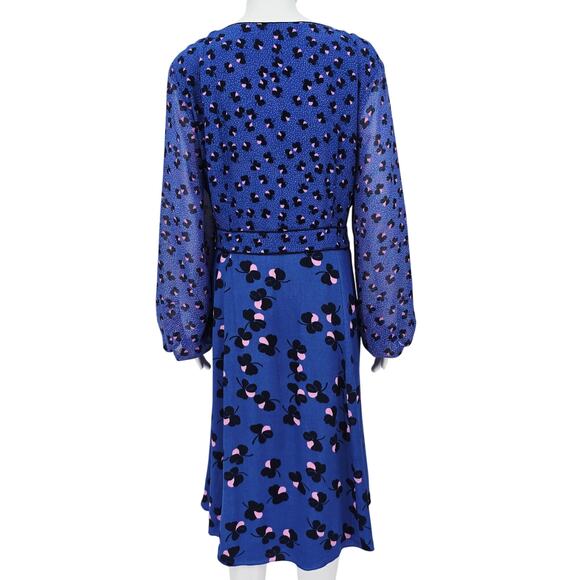 Boden Eden Wrap Dress Midi Floral Blue 16L - Picture 2 of 8